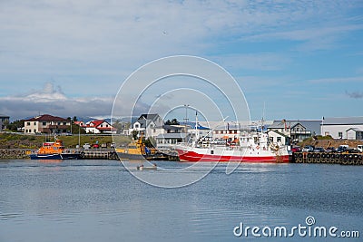 Rescue vessel, pilot boat and fishing boat in port of Hofn Editorial Stock Photo