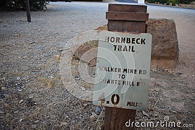 Hornbeck Trail Bike Path Marker Sign near Redding, California Stock Photo