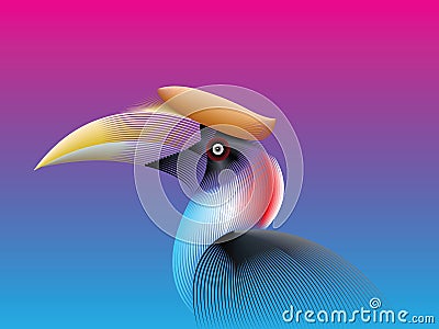 Hornbill lines fade color Vector Illustration