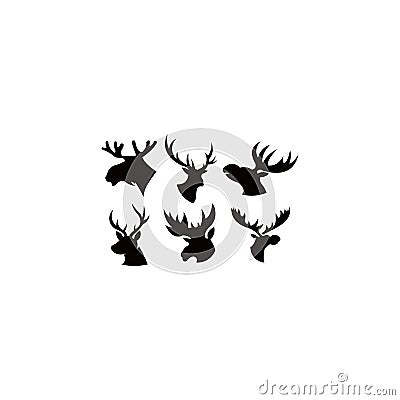 Horned Animals Silhouette Collection Deer Stag Moose Caribou Vector Illustration