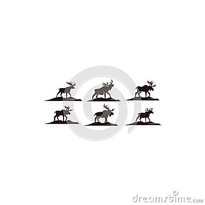 Horned Animals Silhouette Collection Deer Stag Moose Caribou Vector Illustration