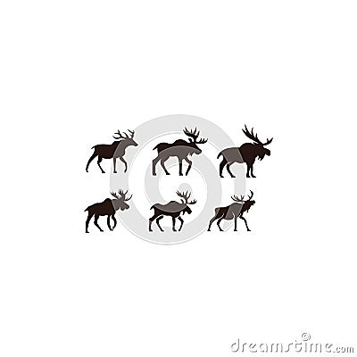 Horned Animals Silhouette Collection Deer Stag Moose Caribou Vector Illustration