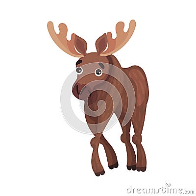 Horned Brown Elk as Herbivore Forest Animal Vector Illustration Vector Illustration