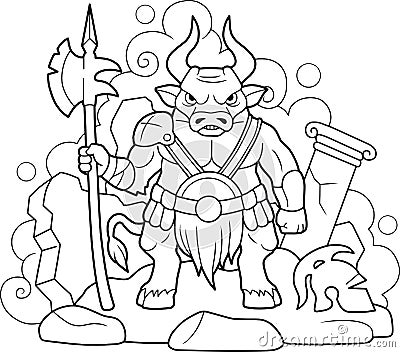 Horned minotaur coloring picture Vector Illustration