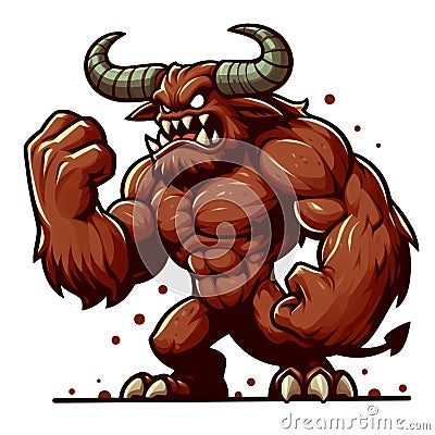 Horned monster with a burly body with a scary facial expression isolated on white background 9 Stock Photo