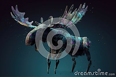 A horned moose with dragonfly. Generative AI Stock Photo