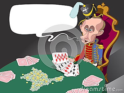 Russian president Putin and his military cards Vector Illustration