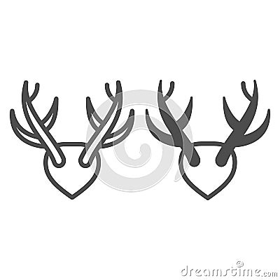 Horns as trophy line and solid icon, hunting and decoration concept, mounted antlers horn vector sign on white Vector Illustration