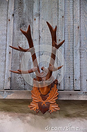 Horns on the facade. Stock Photo