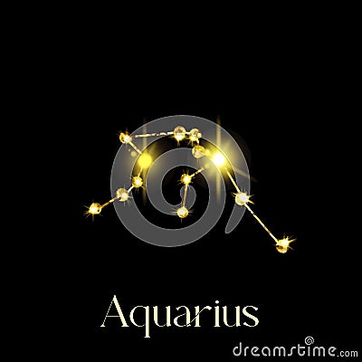 Horoscope Aquarius Constellations of the zodiac sign from a golden texture on a black background Vector Illustration