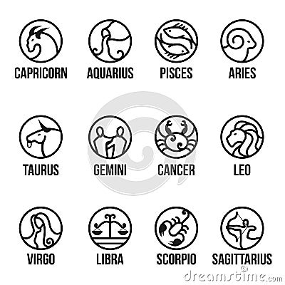 12 horoscope line border in circle icon sign vector set design Vector Illustration
