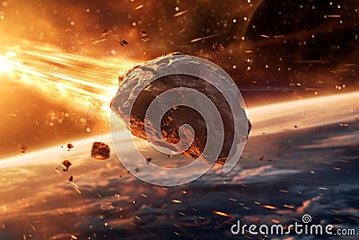 Horrific Asteroid earth collision. Generate Ai Stock Photo