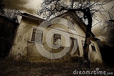 Horror background - the abandoned old creepy house Stock Photo