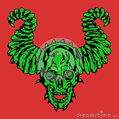 Horror demonic skull with horns. Vector illustration. Vector Illustration