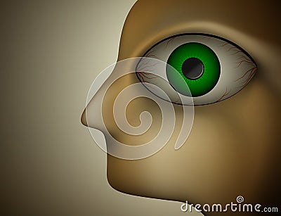 Horror eye, torment by insomnia, sleepless night concept, men profile with big tired eyes Vector Illustration