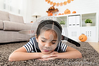 Horror girl feel sleep on the floor Stock Photo