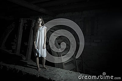 Horror girl in white dress Stock Photo