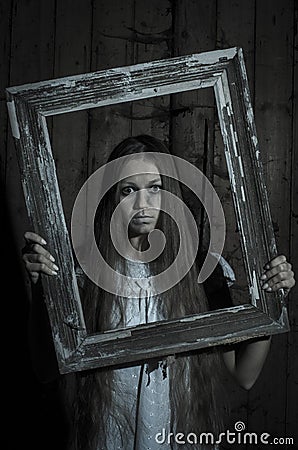 Horror girl in white dress Stock Photo