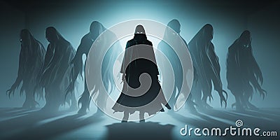 Horror or halloween concept. Tall, strange and scary human silhouette Stock Photo