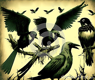 Horror Killing Birds, Generative AI Illustration Stock Photo