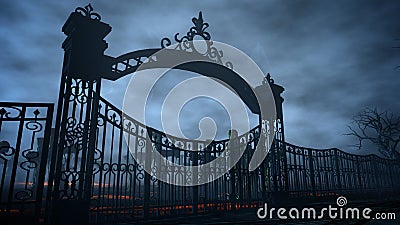 Horror night cemetery, grave. Moonlight . halloween concept. 3d rendering Stock Photo