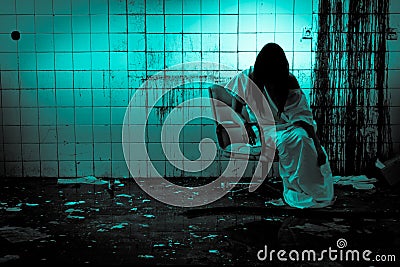 Horror Scene of a Scary Woman Stock Photo