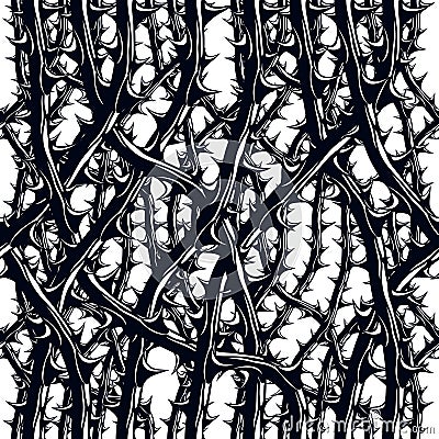 Horror style horrible seamless pattern, vector background. Blackthorn branches with thorns stylish endless illustration. Hard Rock Vector Illustration