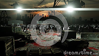 Horror zombie crowd walking. Apocalypse view, concept. 3d rendering. Stock Photo