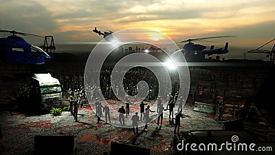 Horror zombie crowd walking. Apocalypse view, concept. 3d rendering. Stock Photo