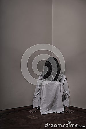 Horror Girl Sitting Stock Photo