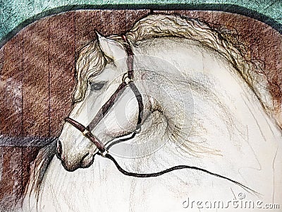 Horse in barn stall Stock Photo