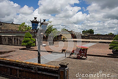 Horse carriage as a tourist attraction in Hue royal city, Central Vietnam. Stock Photo