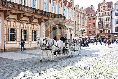 Horse carriage on Old Town square in Stare Mesto, Prague, Czech Republic Editorial Stock Photo