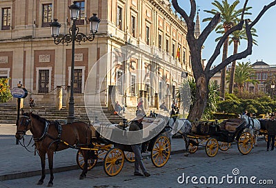 Horse carriage in Seville waiting for customers Editorial Stock Photo