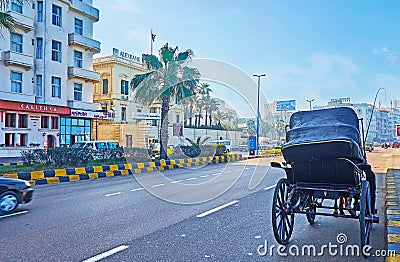 Horse carriages in modern Alexandria, Egypt Editorial Stock Photo