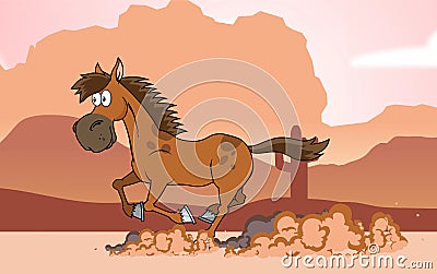 Horse Cartoon Character Running In Canyon Stock Photo