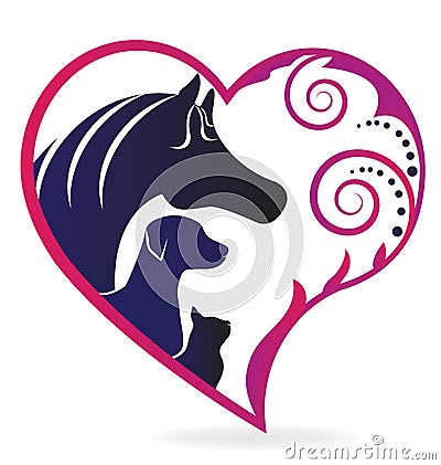 Horse cat and dog love logo Vector Illustration