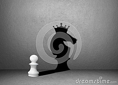 Horse chess shadow on wall, winner Stock Photo