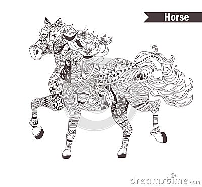 Horse. coloring book for adult Vector Illustration