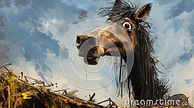 Abstract Action Painting: A Little Dirty Horse With A Big Nose Cartoon Illustration