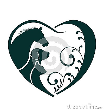 Horse, Dog and Cat heart image logo Vector Illustration