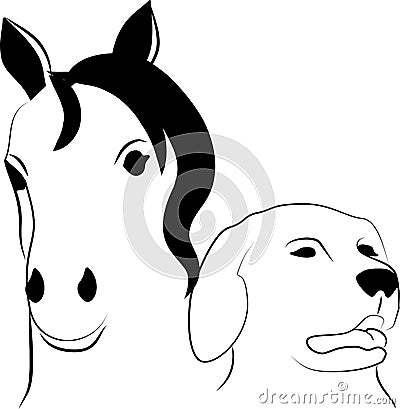 Horse and dog head Cartoon Illustration