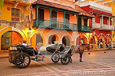 Horse drawn carriage, Plaza de los Coches, Cartagena Editorial Stock Photo