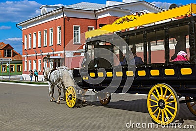 Horse-drawn carriages (omnibus) in Kolomna Kremlin - Russia - Mo Stock Photo