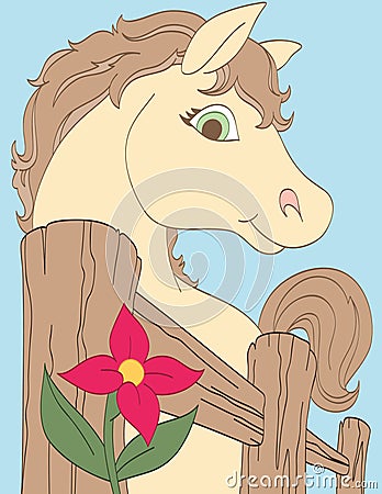 Horse Finds a Pink Flower Vector Illustration