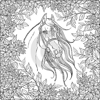 Horse in the garden. Vector Illustration