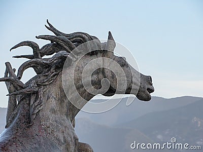 Horse Head Facing Mountains Stock Photo