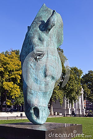 Horse Head Sculpture at Marble Arch in London Editorial Stock Photo