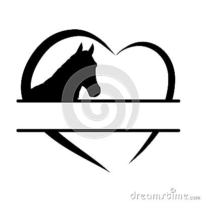 Horse heart icon vector. Horse Split Name Frame illustration sign. Horse Monogram symbol or logo. Cartoon Illustration