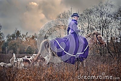 Horse-hunting with ladies in riding habit Editorial Stock Photo